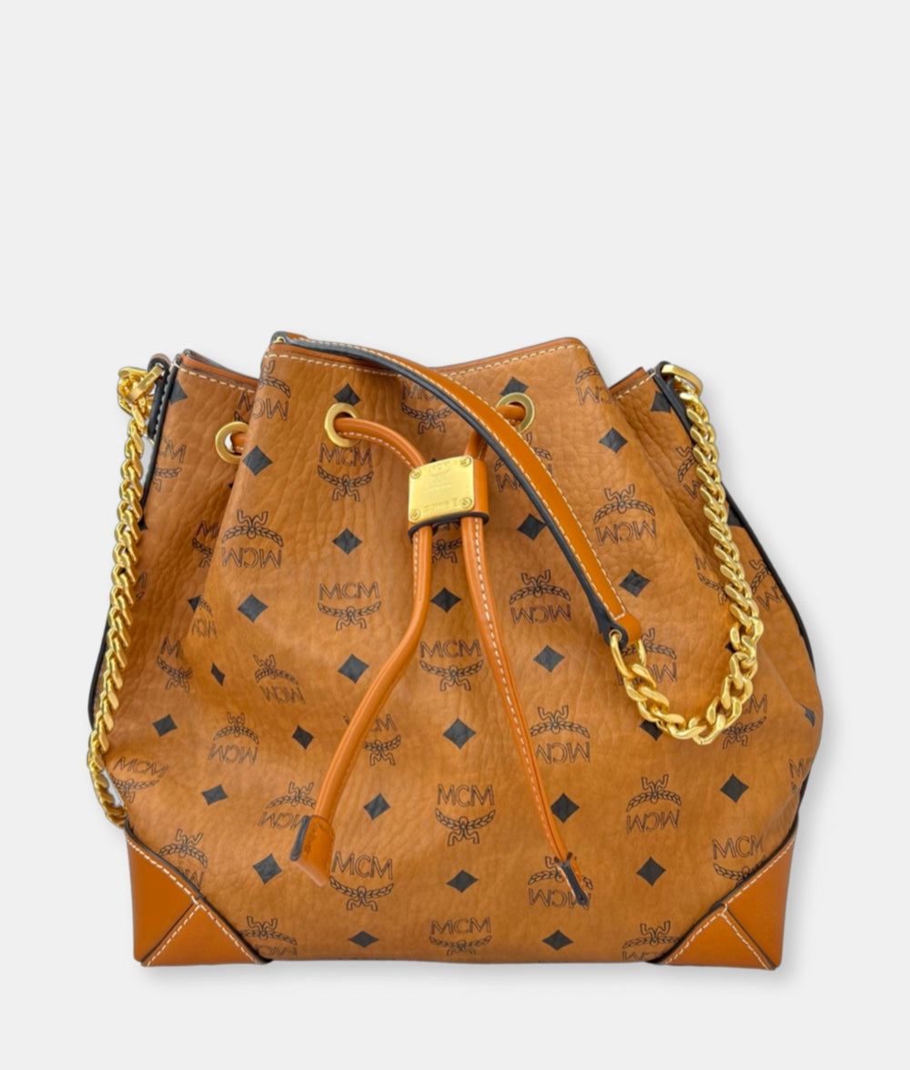 Vintage MCM ~ Brown Logo Nylon Drawstring Sling Backpack Bag