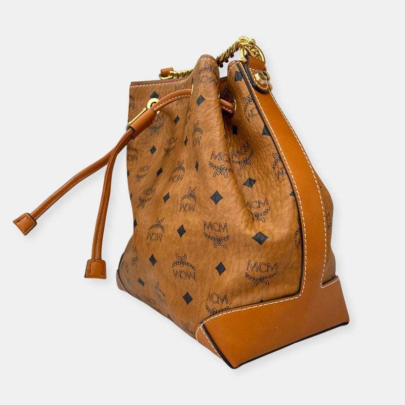 Vintage MCM ~ Brown Logo Nylon Drawstring Sling Backpack Bag ~ Hand Made
